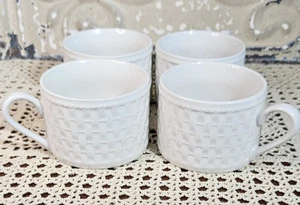 Set of 5 Oneida Waverly White Basket Weave Design Ceramic Flat Mugs Cups Handled - Picture 1 of 7