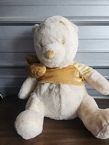Disney Exclusive White Cream Gold WINNIE THE POOH Christmas Winter  Plush 21"  - Picture 1 of 3