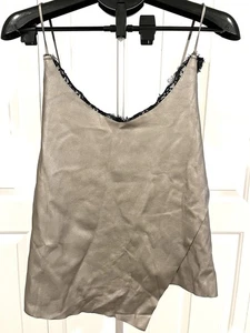 ZARA Knit Black Label Camisole Tank Top Gold Faux Leather Size L - Picture 1 of 5