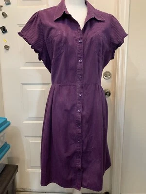 Dress XXL Faded Glory Button Front. Short Sleeves Purple w/stripes    - Image 1 of 4