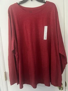 NEW! Women’s Sonoma Everyday Tee CrewNeck L/S Festive Tee - Red/Silver - Size 4X - Picture 1 of 7