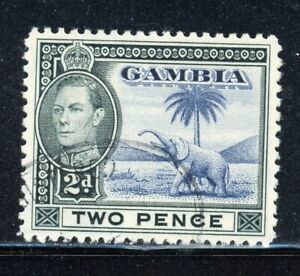 GAMBIA 135 SG153 Used 1938-46 2p blue & blk KGVI Elephant Badge of Colony CV$3