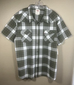 Camicia uomo Levi's western manica corta bottoni XXL verde oliva a quadri C2 nuova con etichetta - Foto 1 di 12