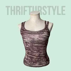 Athleta Workout Tank Top Brown Camo Strappy Back Layering Fitted Activewear - Picture 1 of 12