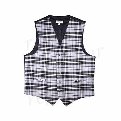 New Men's Formal Tuxedo Vest Waistcoat only plaids checks gray prom wedding - Image 1 of 3