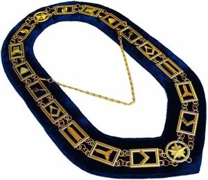 MASONIC REGALIA MASTER MASON BLUE HOUSE LODGE BLUE BACKING GOLD COLLAR DMR-400GB - Picture 1 of 3