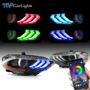 For 2018-2022 Ford 2Pcs RGB LED Headlights Mustang Dynamic Animation Front Lamps - Picture 1 of 14