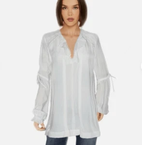 Top túnica blanca Free People manga fruncida para mujer XL - Imagen 1 de 8