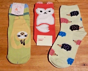 KAWAII ANIMAL SOCKS fox hedgehog sloth cute ankle or midcalf womens girls 1C - Picture 1 of 2