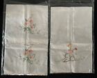 3 Vintage Floral Embroidered Pillowcases Scalloped Edge From Shaws UK 18” x 28"