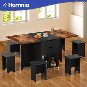 67" Folding Dining Table 6 Seat People Drop Leaf Desk Wooden Kitchen Dinette Set - Picture 1 of 11