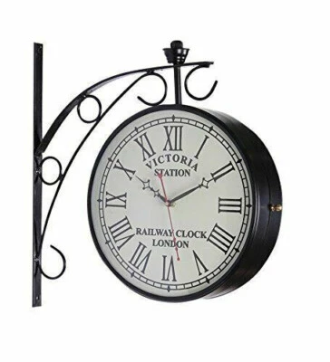 Reloj de Pared Doble Cara Negro Estilo Antiguo Estación Navidad Decoración Regalo 10" Foto 1 de 4