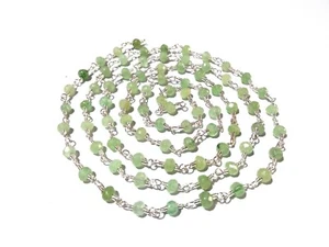 3 Feet Prehnite Chalcedony Rondelle Faceted 4-4.5mm Beads, Silver Wire Chain - Picture 1 of 5