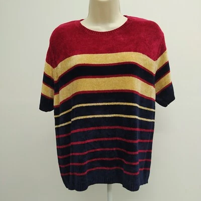 Pullover Fred David Petite para mujer azul a rayas manga corta cuello redondo talla L Foto 1 de 4