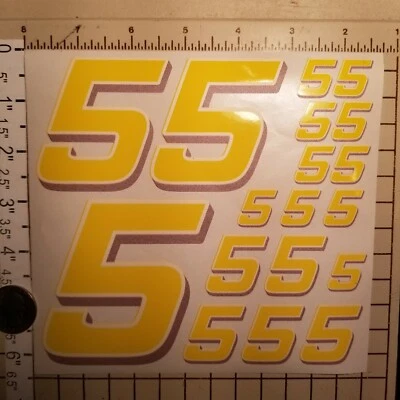 Yellow w/white & lavender  #5's  Racing Numbers Vinyl Decal Sheet 1/10-1/12  - Image 1 of 4