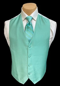 Men's Jean Yves Seafoam Green Tuxedo Vest & Matching Tie Wedding Prom Medium - Picture 1 of 5