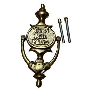 NEW BRASS IRISH DOOR KNOCKER WELCOME CEAD MILE FAILTE 8" X 3.5" LIFFEY ARTEFACTS - Picture 1 of 3