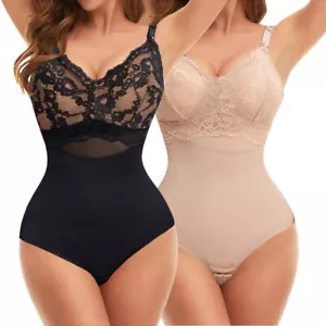 Sexy Lace Shapewear Bodysuit Women V Neck Tummy Control Tank Top Thong Bodysuit - Picture 1 of 17