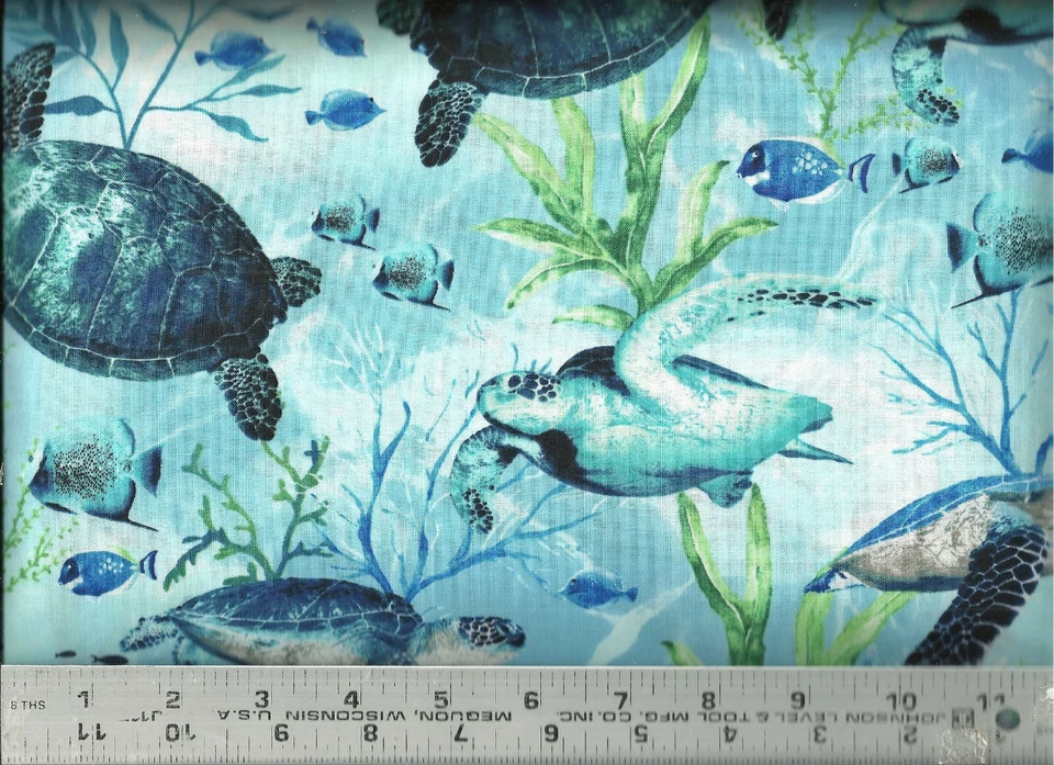 Tesouros atemporais ~ Tartarugas marinhas recife de peixe ~ Tecido de costura 100% algodão colcha BTY - Imagem 1 de 1