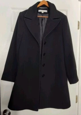 Abrigo clásico Larry Levine mezcla de lana negro chaquetón abotonado para mujer talla 10 Foto 1 de 4