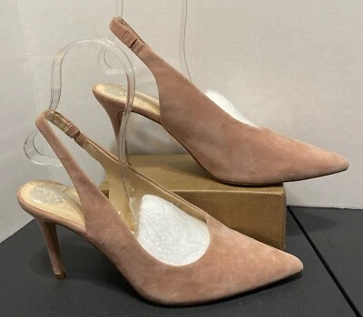 Sandalias VINCE CAMUTO Ampereta Rosa Gamuza Cerradas Punta Superior Eslinga Trasera Talla 11 M Foto 1 de 4