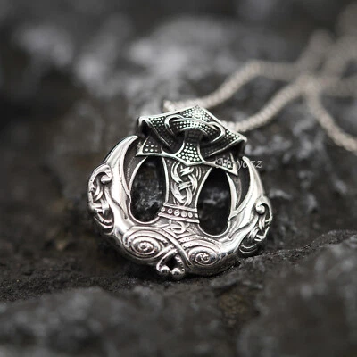 Mens Womens Couple Viking Amulet Raven Crow Pendant Necklace Stainless Steel Set - Image 1 of 4