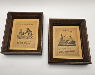 2-Vintage MINI Madera Enmarcado GRAMÁTICA Artículo y Adjetivo Definición Pared Victoriano Foto 1 de 4