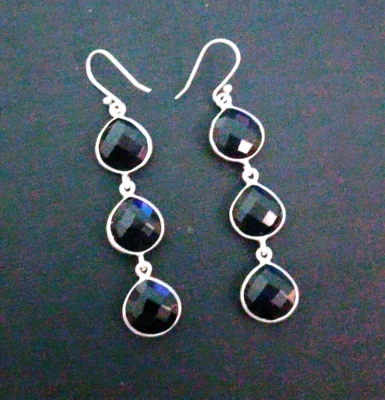 Orecchini pendenti in argento sterling 925 con onice nero naturale/regalo... - Immagine 1 di 3