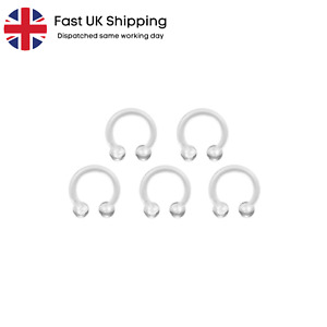 Invisible Clear Plastic Half Hoop Piercing. Nose Septum Beaded Curved Bar Pair.