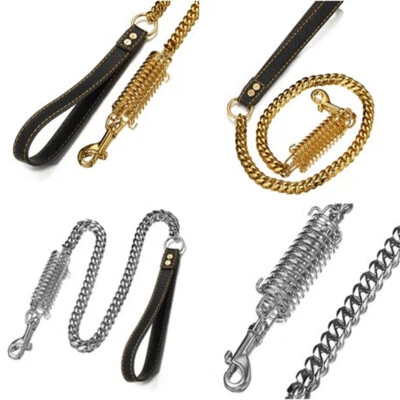 1ft/2ft/3ft Leather Pet Dog Leash Stainless Steel Curb Chain For Walking Running - Image 1 of 4