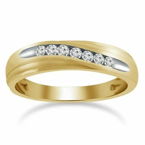 14K Yellow Gold 0.21 Ct Natural Round Cut Diamond Wedding Band Engagement Ring - Picture 1 of 6