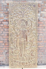 VINTAGE BUDDHA Barn Door Standing Buddha HOLISTIC CARVED ARTISTIC WALL PANEL 84