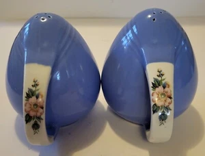 Hall China Sani-Grid Salt & Pepper Set Rose Parade 1945 Light Blue, W/ Corks - Picture 1 of 8