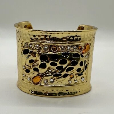 Lilly Pulitzer 锤子金色水晶豹绿色眼睛珐琅袖口手链 — 第 1/4 张图片