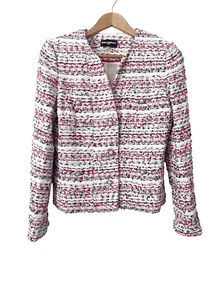 Karl Lagerfeld Paris Red White Blue Tweed Front Pocket Button Jacket Size 4 - Picture 1 of 5