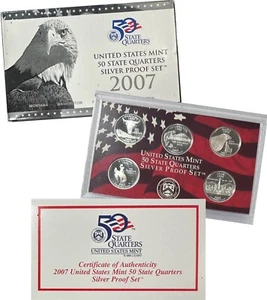 2007-S U.S. Mint 50 State Quarters SILVER Proof Set - 5 Coins - OGP/COA - Picture 1 of 6