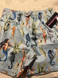 Small Seahorse Mermaid Swim Trunks Board Pool Shorts Size S Blue - Picture 1 of 6