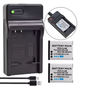 2x Battery +Charger for PENTAX OPTIO OPTIO WS80 / W90 / P80 / P70 / H90 / DB-L80 - Picture 1 of 12
