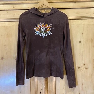 American Apparel Womens Batik T-Shirt Tie Dye Long Sleeve Brown Earthy Hippie L - Picture 1 of 6