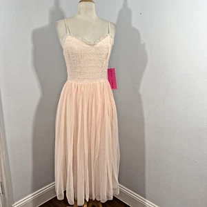 Betsey Johnson Dress Womens 10 Pink Sleeveless Tulle Midi Formal Hoco Y2k - Picture 1 of 14