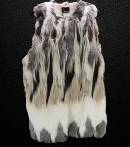 Multi Creams Grays Blacks Faux Fur Vest Sleeveless Hook & Eye Closure L NEW - Picture 1 of 6