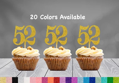 52º Cumpleaños Cupcakes Toppers Decoraciones Fiesta (JUEGO de 12) 20 Colores Disponibles Foto 1 de 4