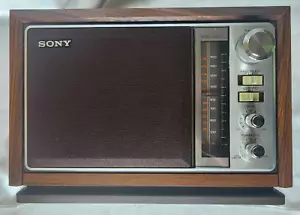 Vintage Sony AM/FM Tabletop Radio 2 Bands Wood Grain ICF-9740W Working Taiwan - Picture 1 of 12