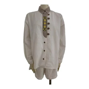 Trachtenhemd Damen M-L-XL, Weiß, Baumwoll-Leinen-Mix, Blumenstickerei, Langarm - Bild 1 von 8