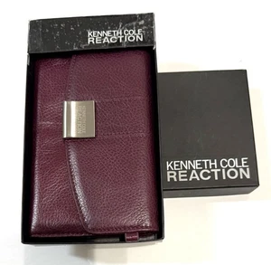 Cartera sin asas Kenneth Cole Reaction de cuero púrpura borgoña 5 compartimentos talla 4x7 - Imagen 1 de 19