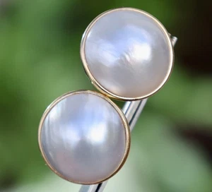 MASSIVE GELBGOLD 0,8 ZOLL SCHWERE 11,5 GRAMM MABE PERLEN PFOSTEN OMEGA RÜCKEN OHRRINGE - Bild 1 von 8