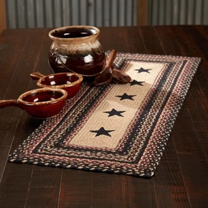 Primitive Colonial Star Table Runner, Tan Black Red, Jute Blend, Rectangle, 1... - Picture 1 of 5
