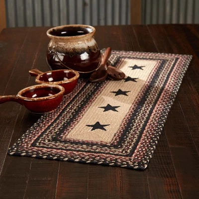 Primitive Colonial Star Table Runner, Tan Black Red, Jute Blend, Rectangle, 1... - Image 1 of 4