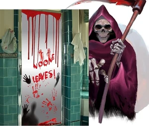 Trgowaul Decoraciones de Halloween Exterior, Horror Sangriento Halloween Puerta Banner - Imagen 1 de 5