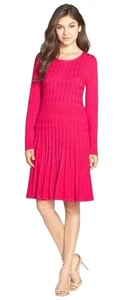Vestido Suéter Eliza J Rosa Tejido con Cable Mangas Largas Línea A Ajuste y Acampanado Talla Med - Imagen 1 de 9